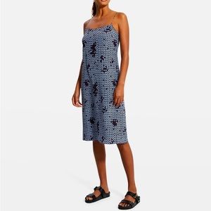 Theory Geometric Silk Crepe Smocked-Back Slip Midi Dress